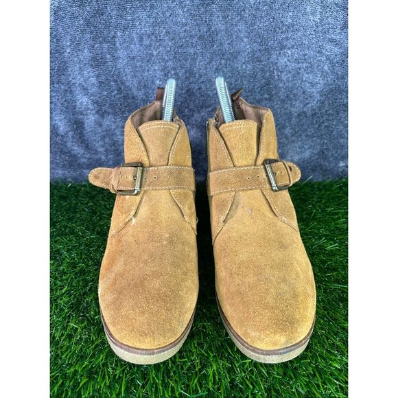 Franco Sarto Women’s Suede Ankle Boots Size 6.5 Tan Wedge Buckle Zip Booties - Picture 2 of 7